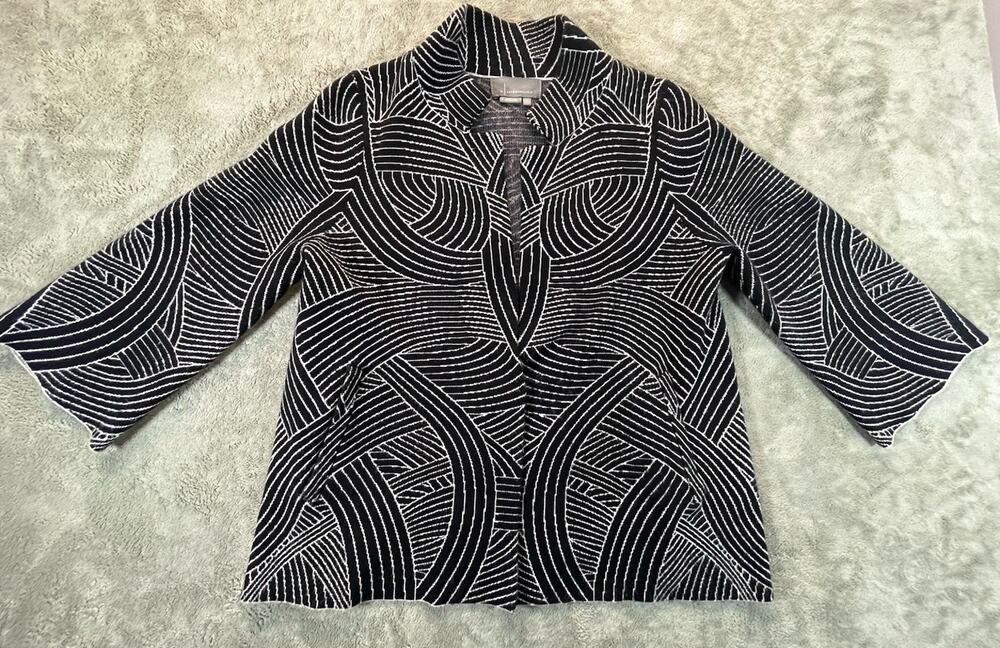 By Anthropologie Knit Blazer Women M Black White Geometric Art Deco Mod Jacket